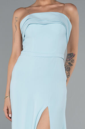 Straplez Bacak Dekolteli Uzun Şifon Abiye ABU5108