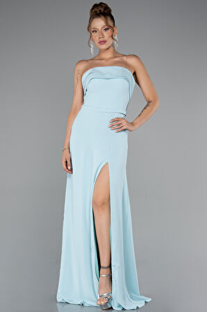 Straplez Bacak Dekolteli Uzun Şifon Abiye ABU5108