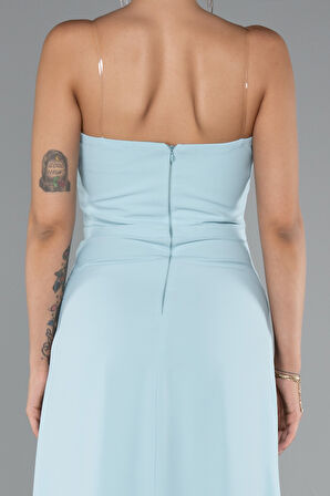 Straplez Bacak Dekolteli Uzun Şifon Abiye ABU5108