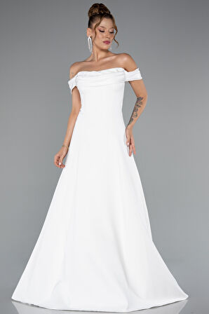 Saten Kayık Yaka Uzun Abiye Elbise ABU5110