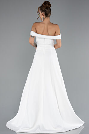 Saten Kayık Yaka Uzun Abiye Elbise ABU5110