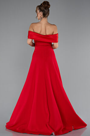 Saten Kayık Yaka Uzun Abiye Elbise ABU5110