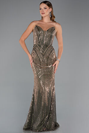 Straplez Uzun Pullu Özel Tasarım Balık Abiye ABU5112