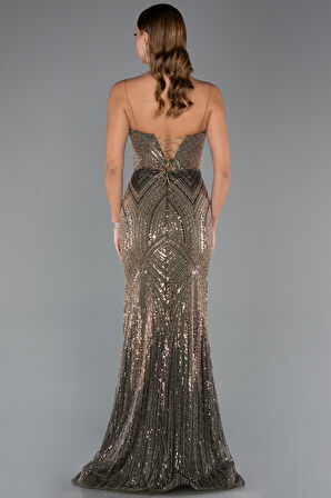 Straplez Uzun Pullu Özel Tasarım Balık Abiye ABU5112