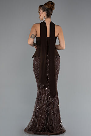 Straplez Peplum Detay Taşlı Uzun Balık Abiye ABU5131