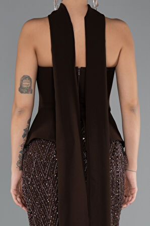Straplez Peplum Detay Taşlı Uzun Balık Abiye ABU5131