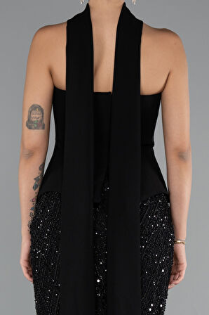 Straplez Peplum Detay Taşlı Uzun Balık Abiye ABU5131