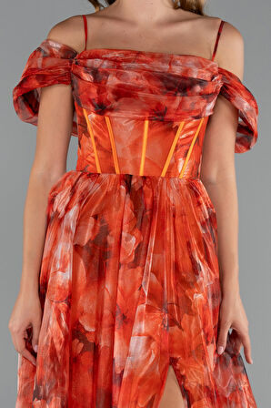 Yırtmaçlı Uzun Empirme Abiye Elbise ABU5133