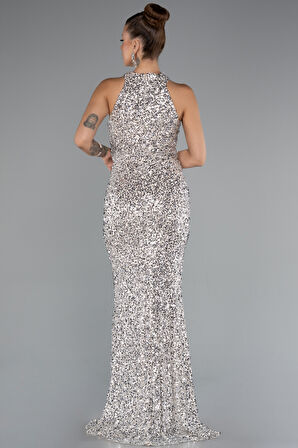 Halter Yaka Bacak Dekolteli Uzun Pullu Abiye ABU5135