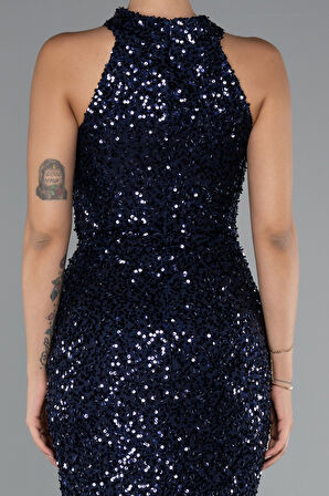 Halter Yaka Bacak Dekolteli Uzun Pullu Abiye ABU5135