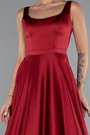 Kolsuz Uzun Saten Abiye Elbise ABU5136