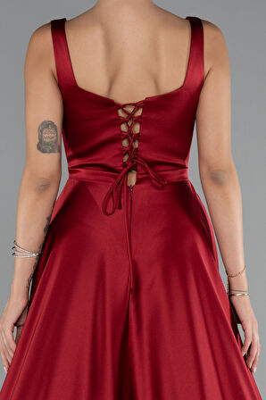 Kolsuz Uzun Saten Abiye Elbise ABU5136