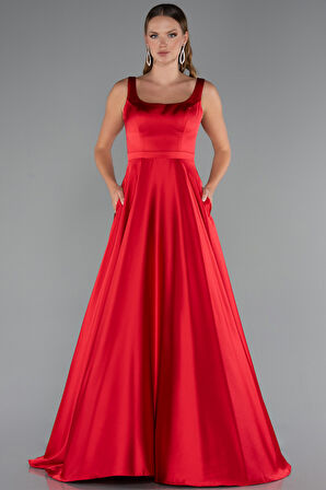 Kolsuz Uzun Saten Abiye Elbise ABU5136