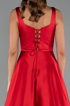 Kolsuz Uzun Saten Abiye Elbise ABU5136