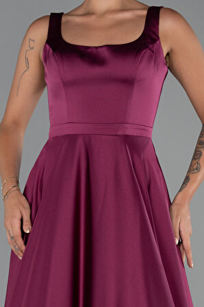 Kolsuz Uzun Saten Abiye Elbise ABU5136