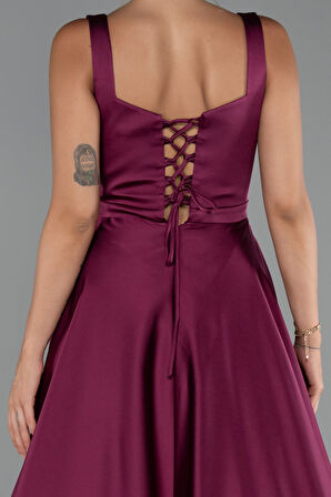 Kolsuz Uzun Saten Abiye Elbise ABU5136