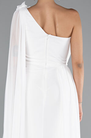 Şallı Tek Omuz Yırtmaçlı Uzun Şifon Abiye ABU5144