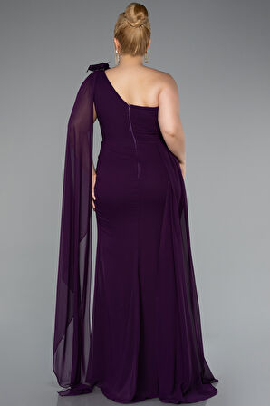 Tek Omuz Yırtmaçlı Uzun Şifon Büyük Beden Abiye ABU5145