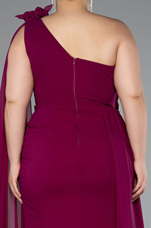 Tek Omuz Yırtmaçlı Uzun Şifon Büyük Beden Abiye ABU5145