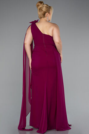 Tek Omuz Yırtmaçlı Uzun Şifon Büyük Beden Abiye ABU5145