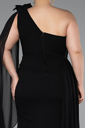 Tek Omuz Yırtmaçlı Uzun Şifon Büyük Beden Abiye ABU5145