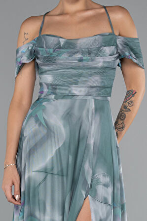 Bacak Dekolteli Uzun Empirme Abiye Elbise ABU5148