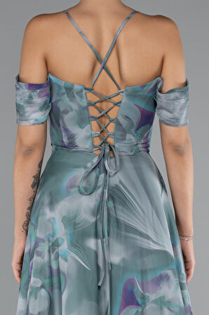 Bacak Dekolteli Uzun Empirme Abiye Elbise ABU5148