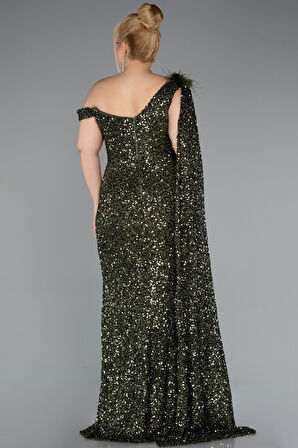 Tek Omuz Yırtmaçlı Uzun Pullu Büyük Beden Abiye ABU5151