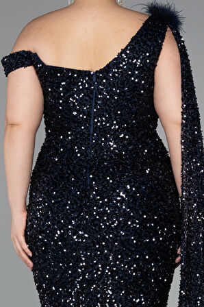 Tek Omuz Yırtmaçlı Uzun Pullu Büyük Beden Abiye ABU5151