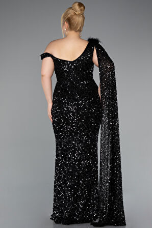 Tek Omuz Yırtmaçlı Uzun Pullu Büyük Beden Abiye ABU5151