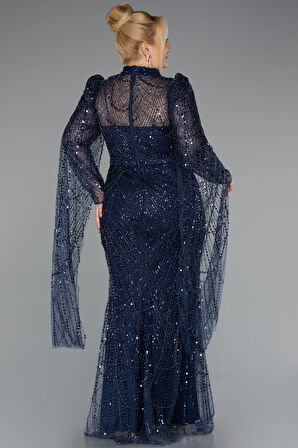 Uzun Kol Dik Yaka Boncuklu Büyük Beden Abiye ABU5153