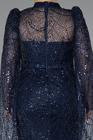 Uzun Kol Dik Yaka Boncuklu Büyük Beden Abiye ABU5153