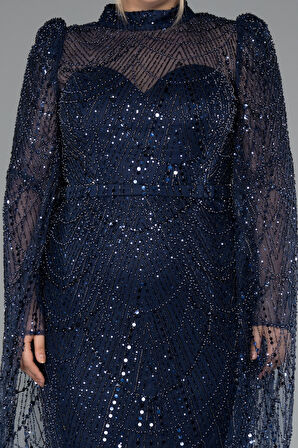 Uzun Kol Dik Yaka Boncuklu Büyük Beden Abiye ABU5153