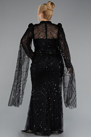 Uzun Kol Dik Yaka Boncuklu Büyük Beden Abiye ABU5153