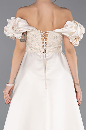 Kayık Yaka Uzun Boncuklu Büyük Beden Abiye ABU5155