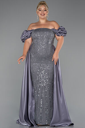 Kayık Yaka Uzun Boncuklu Büyük Beden Abiye ABU5155