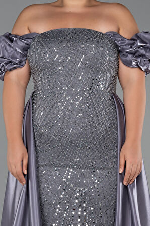 Kayık Yaka Uzun Boncuklu Büyük Beden Abiye ABU5155