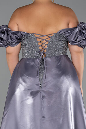 Kayık Yaka Uzun Boncuklu Büyük Beden Abiye ABU5155