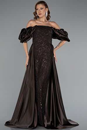 Kayık Yaka Uzun Boncuklu Büyük Beden Abiye ABU5155