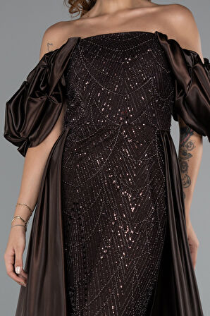 Kayık Yaka Uzun Boncuklu Büyük Beden Abiye ABU5155