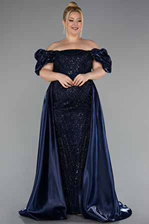 Kayık Yaka Uzun Boncuklu Büyük Beden Abiye ABU5155