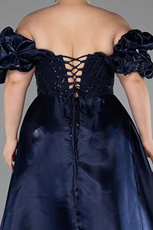 Kayık Yaka Uzun Boncuklu Büyük Beden Abiye ABU5155