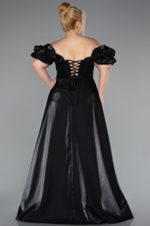 Kayık Yaka Uzun Boncuklu Büyük Beden Abiye ABU5155