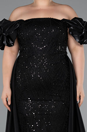 Kayık Yaka Uzun Boncuklu Büyük Beden Abiye ABU5155