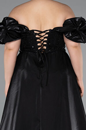 Kayık Yaka Uzun Boncuklu Büyük Beden Abiye ABU5155