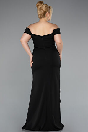 Kayık Yaka Yırtmaç Uzun Büyük Beden Abiye ABU5156