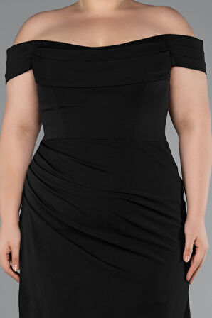 Kayık Yaka Yırtmaç Uzun Büyük Beden Abiye ABU5156