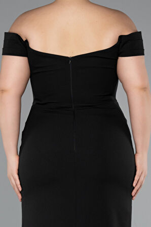 Kayık Yaka Yırtmaç Uzun Büyük Beden Abiye ABU5156