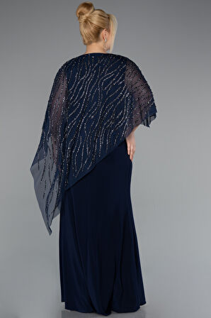 Taşlı Pelerinli Uzun Büyük Beden Abiye ABU5158