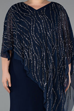 Taşlı Pelerinli Uzun Büyük Beden Abiye ABU5158